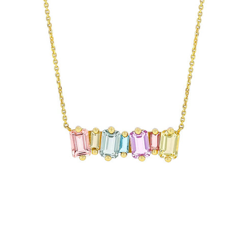 Ann Emerald Cut Pastel Bar Pendant - 1